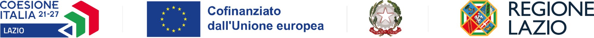 Coesione Italia 21-27 Lazio, Cofinanziato dall'Unione Europea, Repubblica Italiana, Regione Lazio